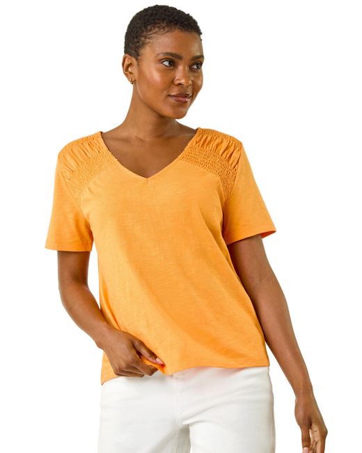 Roman Orange Shirred Shoulder T-Shirt