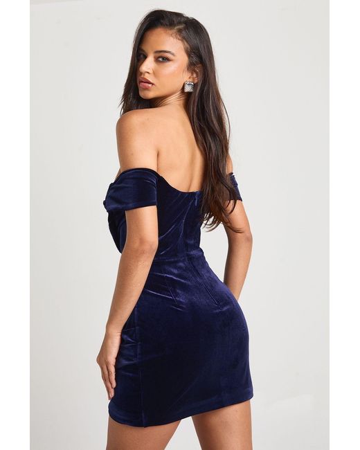 Boohoo Blue Velvet Ruched Dress