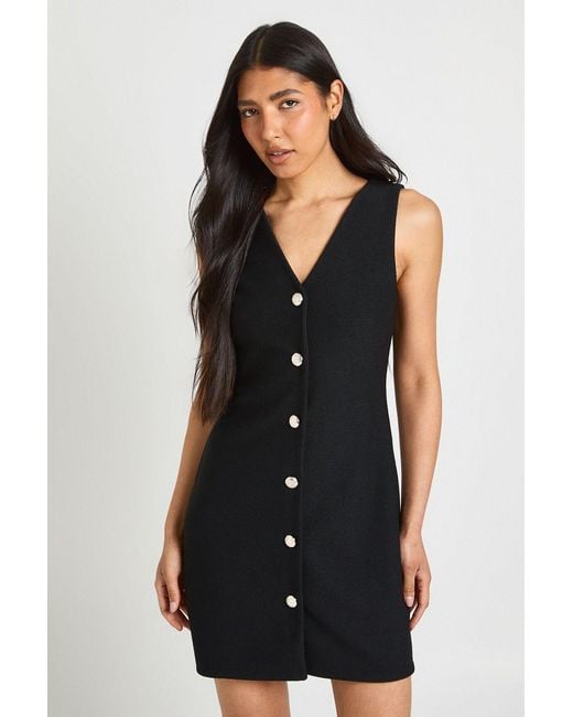 Boohoo Black Tall Button V Neck Shift Dress