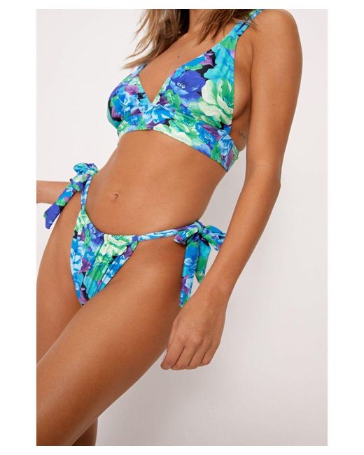 Warehouse Blue Floral Ruched Triangle Bikini Set