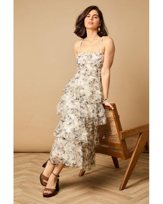 Oasis Natural Floral Textured Strappy Midaxi Dress