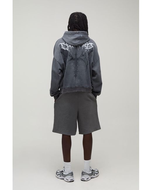 BoohooMAN Gray Baggy Fit Gothic Washed Loopback Jersey Short for men