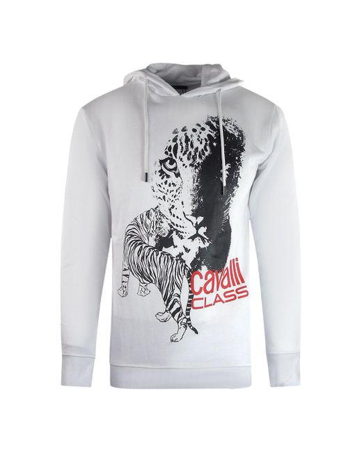 Roberto Cavalli Gray Large Tiger Logo Hoodie Cotton for men
