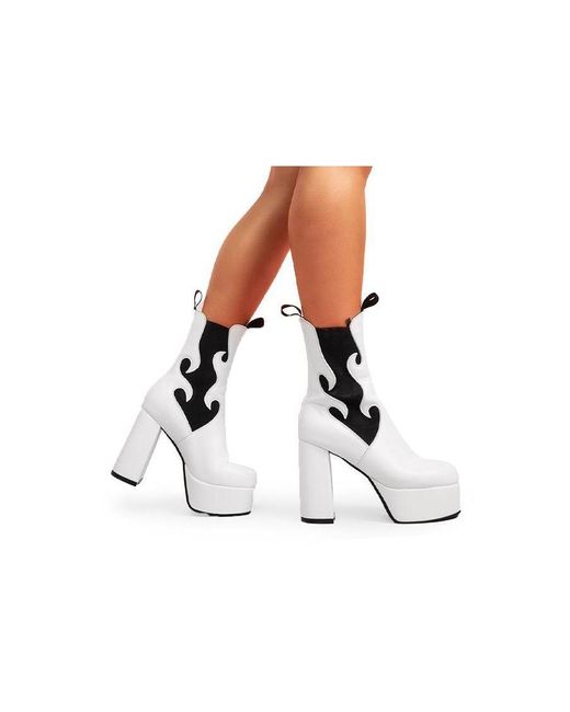 Lamoda White Ankle Boots Feelings Round Toe Platform Heels With Pull Tabs