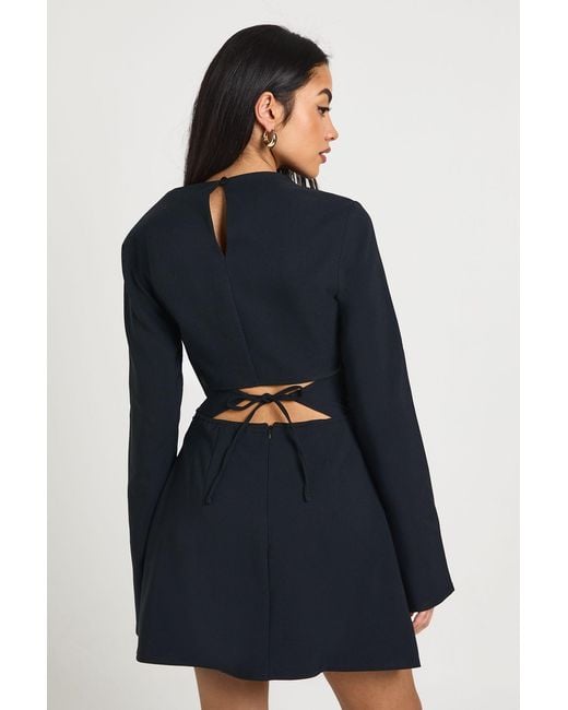 Boohoo Blue Long Sleeve Ruched High Neck Shift Dress