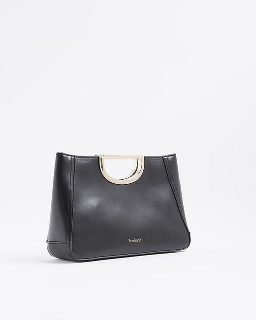 River Island Black Clutch Bag Metal Handle