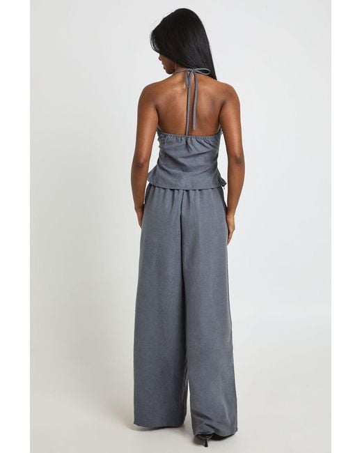 Boohoo Blue Stud Cowl Neck Trouser Co-Ord