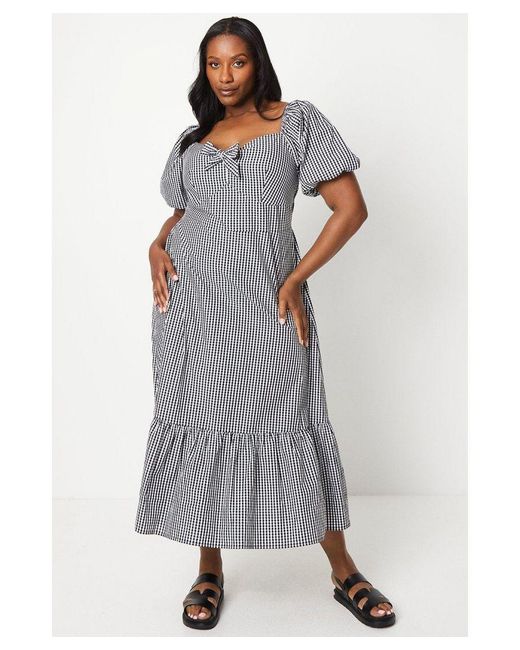 Dorothy Perkins Gray Curve Mono Gingham Tie Front Tiered Midi Dress