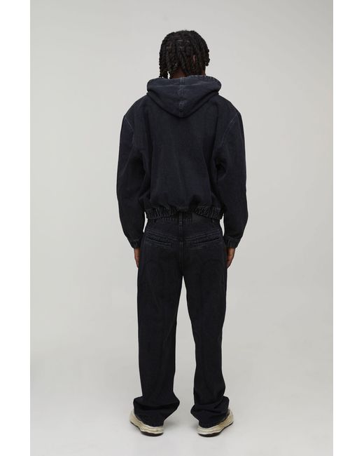 BoohooMAN Blue Vintage Wash Western Denim Hoodie for men