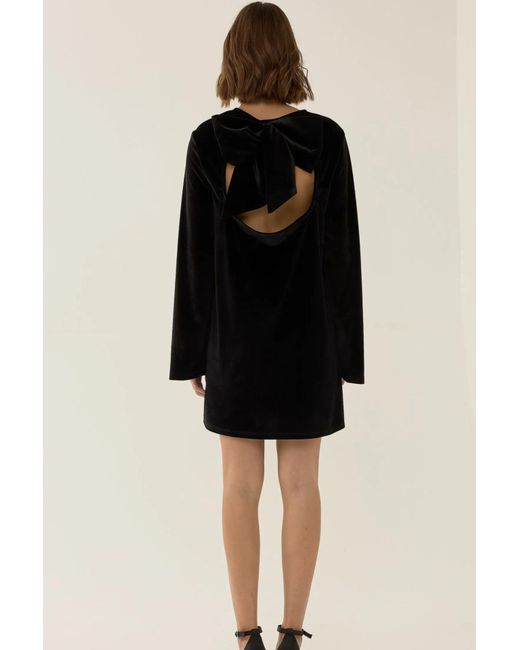 Hiccup Black Open Back Bow Detail Velvet Mini Dress
