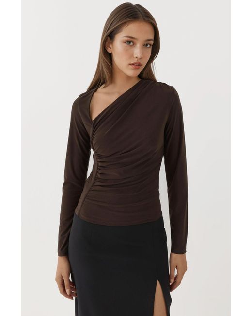 Hiccup Black Asymmetrical Collar Long Sleeve Soft Touch Knitted Top