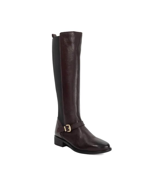 Dune Brown Toon Buckle Detail Leather Knee High Boots