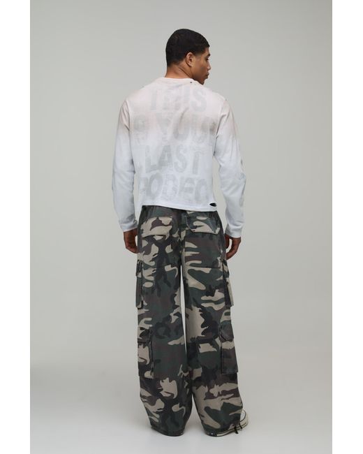 BoohooMAN Gray Baggy Crotch Print Camo Trouser for men