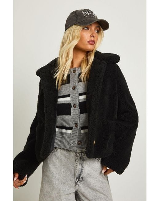Boohoo Black Short Fur Collared Jacket