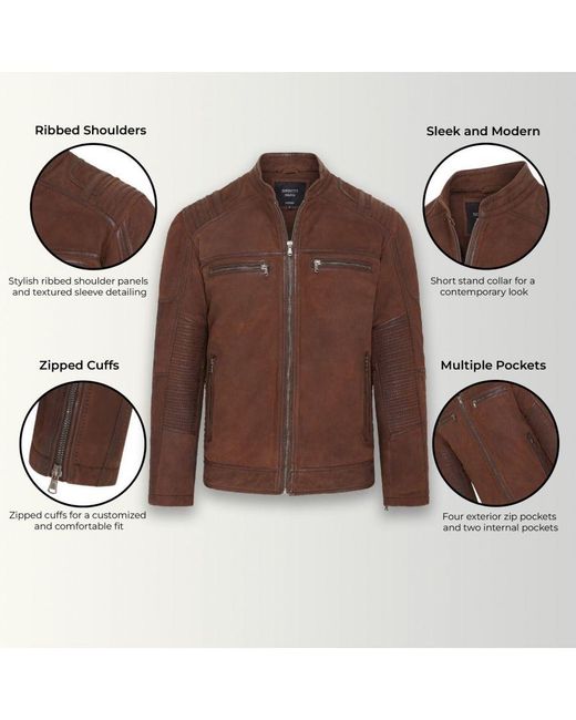Infinity Leather Brown Buff Cafe Racer Biker Jacket for men