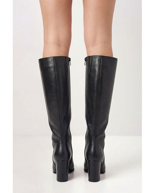 MissPap Black Almond Toe High Block Heel Knee Boots