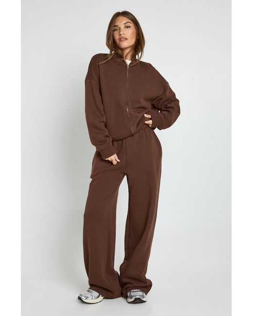 Boohoo Brown Bomber Jacket Wide Leg Jogger Tracksuit