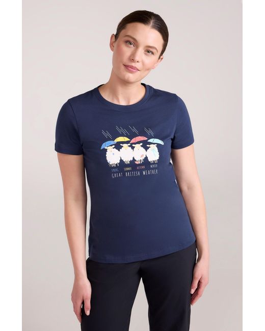 Mountain Warehouse Blue Great British Weather Ii Tee Quick Dry Breathable T-Shirt Cotton