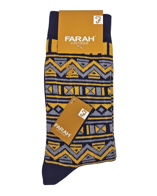 Farah Blue 2 Pairs Funky Vintage Patterned Colourful Thick Cotton Crew Socks for men