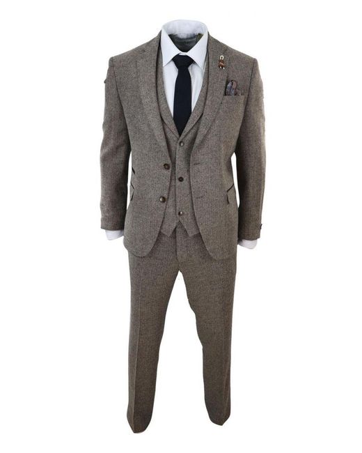 TruClothing Gray Oak 3 Piece Tweed Suit Vintage Harringbone 1920S Retro Peaky Blinders for men