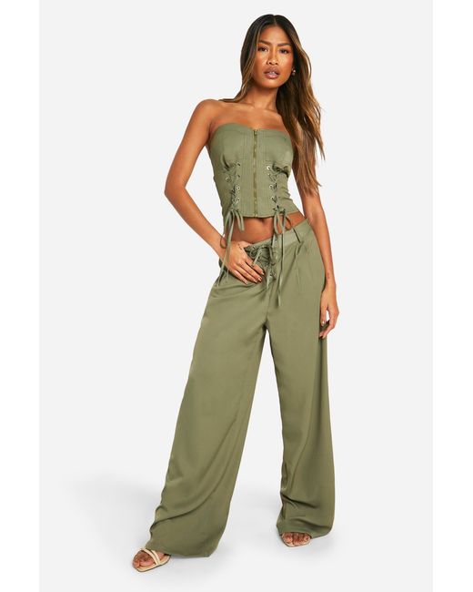 Boohoo Green Lace Up Detail Trouser