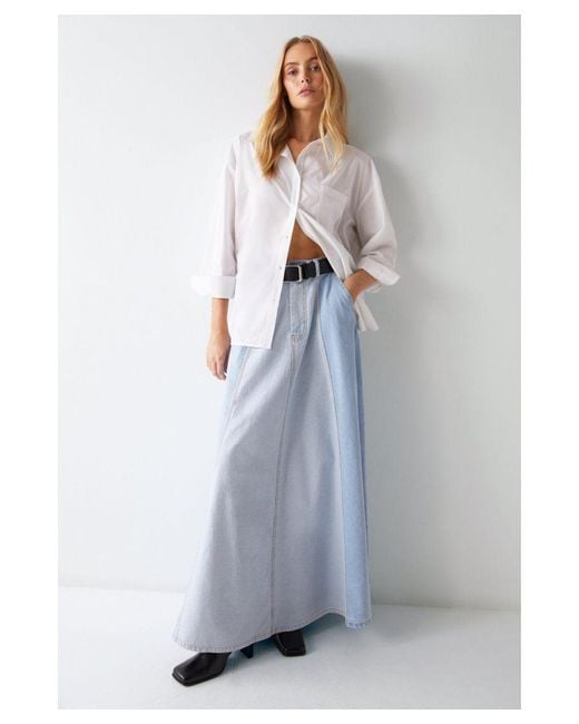 Warehouse Gray Split Wash Denim Midi Skirt