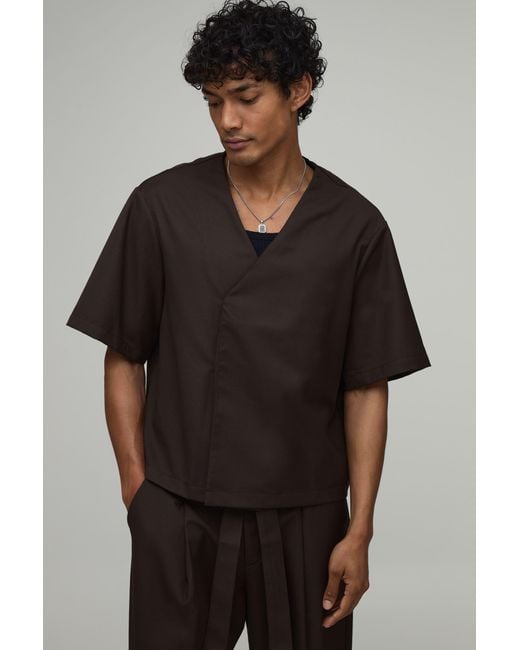 BoohooMAN Black Tailored Boxy Wrap Co-Ord Shirt for men