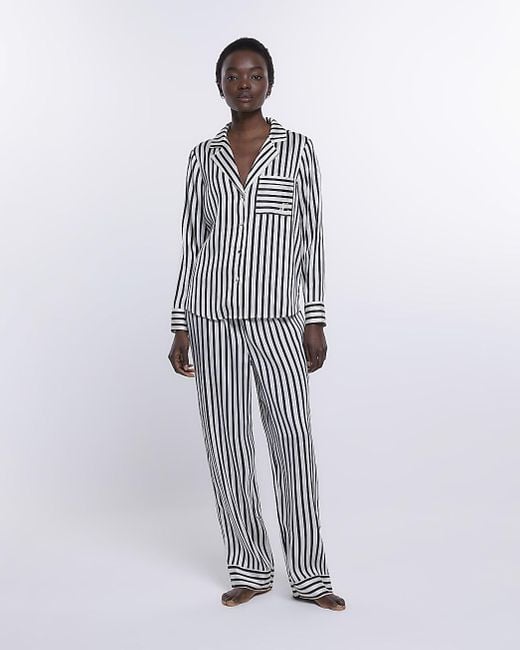 River Island White Stripe Satin Pyjama Top