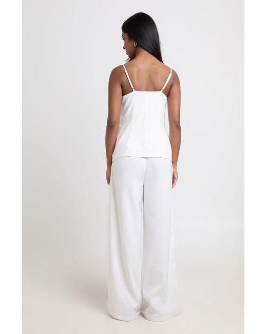 Boohoo White Bandeau Tailored Wide Leg Jumpsuit