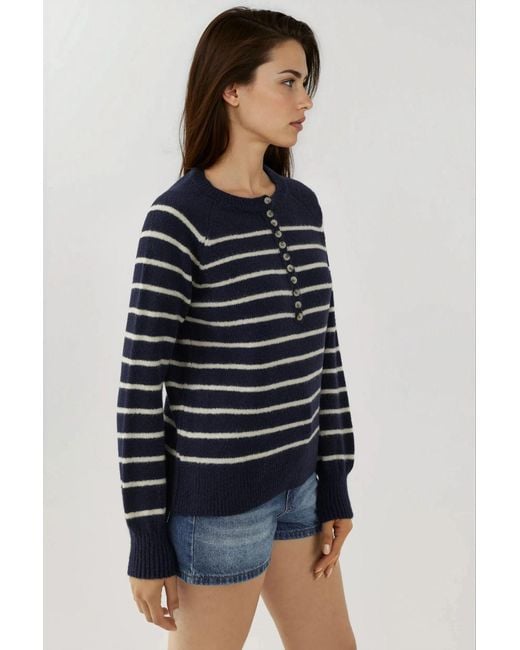 Hiccup Blue Striped Button Collar Sweater