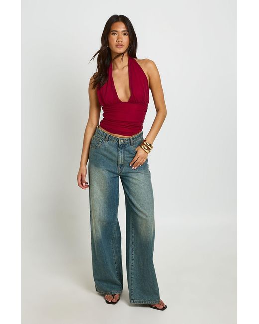 Boohoo Textured Deep Plunge Halter Neck Top