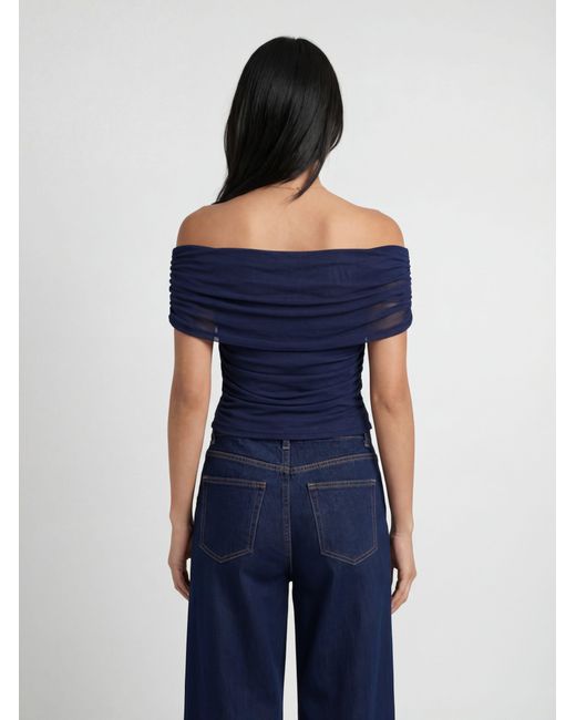 Boohoo Blue Plus Mesh Bardot Ruched Top