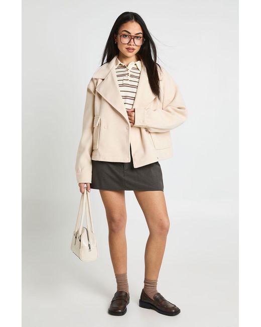 Boohoo Natural Wool Look Double Breasted Jacket