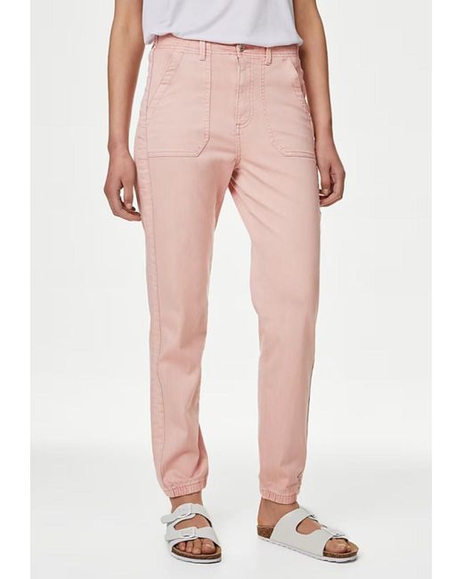 Marks & Spencer Pink M&S Collection Ladies Cotton Blend Slim Fit Ankle Grazer Joggers