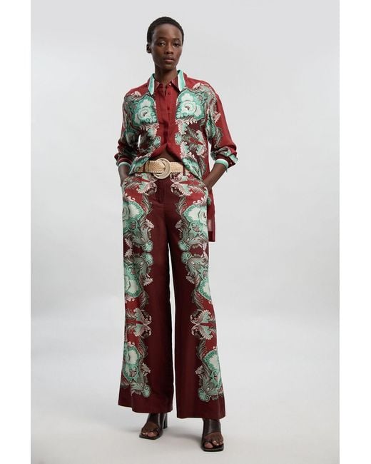 Karen Millen Mirrored Viscose Linen Print Woven Wide Leg Trouser