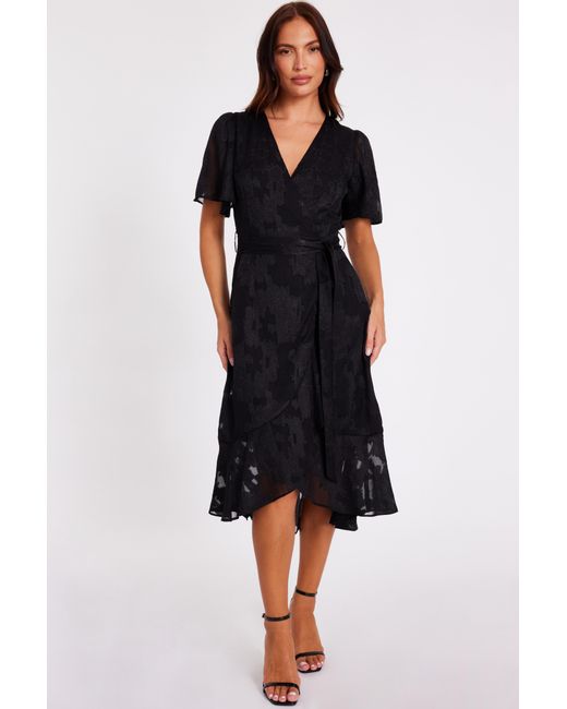 Quiz Black Jacquard Wrap Midi Dress