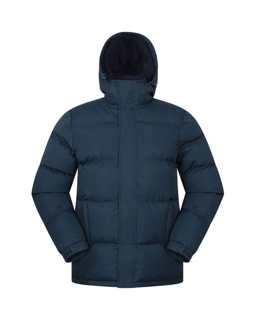 Mountain Warehouse Blue 'Snow' Padded Jacket Water Resistant Adjustable Hood Everyday Rain Coat for men