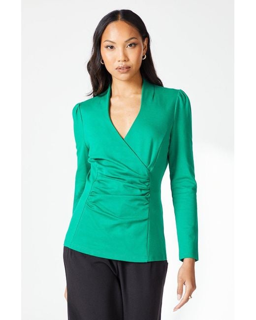 PRINCIPLES Green Wrap Detail Ponte Top