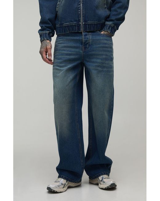 BoohooMAN Blue Tall Washed Studded Pocket Relaxed Fit Jeans for men