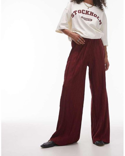 TOPSHOP Purple Crinkle Plisse Wide Leg Trouser