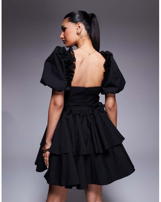 ASOS Blue Organza And Poplin Mix Heart Bust Mini Dress