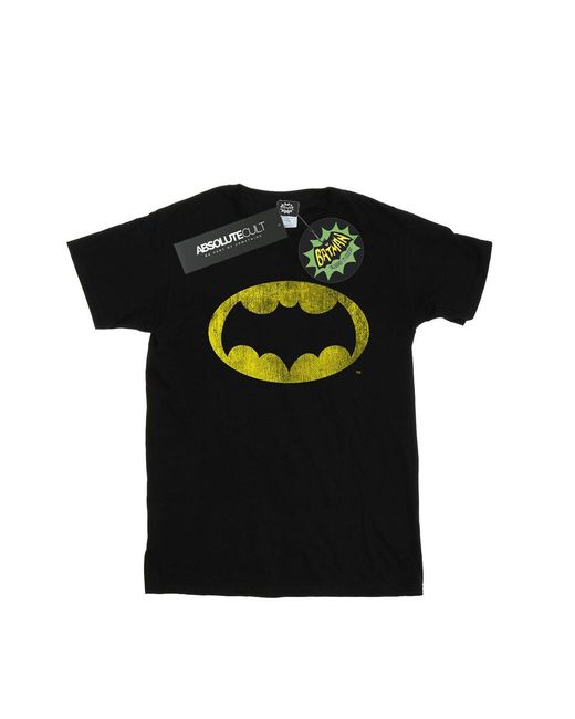 Dc Comics Black Batman Tv Series Distressed Logo T-Shirt Cotton for men
