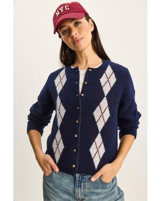 Bianco Lucci Blue Argyle Pattern Cardigan With Button Closure