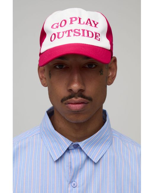 BoohooMAN Pink Slogan Embroidered Cap for men