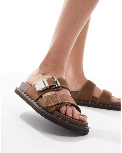 ALDO Brown Elyna Double Buckle Footbed Sandals