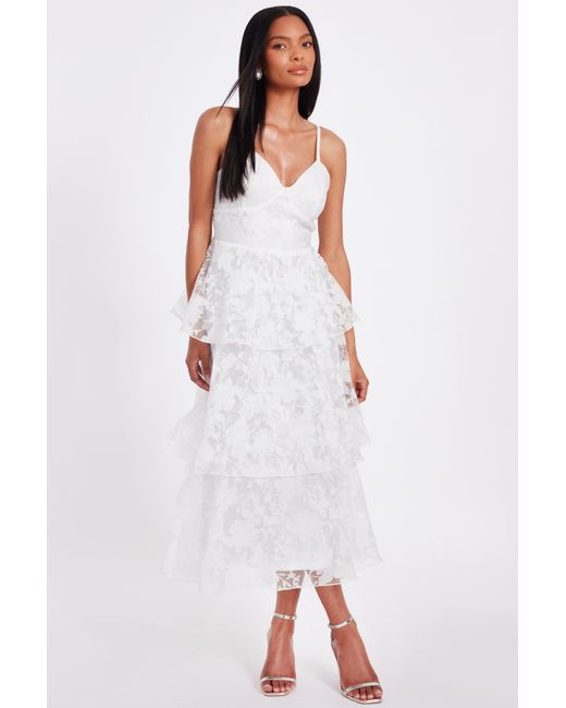 Quiz White Chiffon Floral Midaxi Dress Elastane