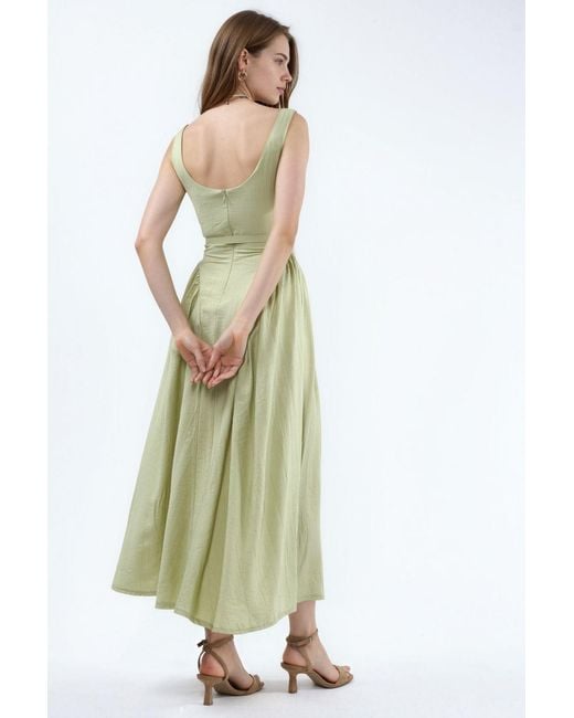 Busem Green Square Collar Belted Midi Dress