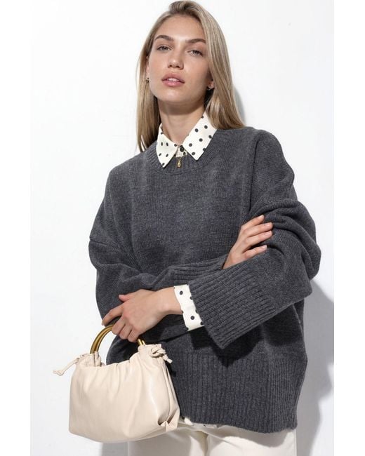 Hiccup Blue Oversized Crew Neck Knit Sweater