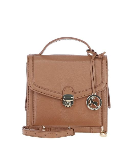 Ashwood Leather Brown Compact Handbag With Detachable Crossbody Strap