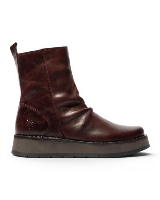 Fly London Brown Leather Zip Up Platform Ankle Boots